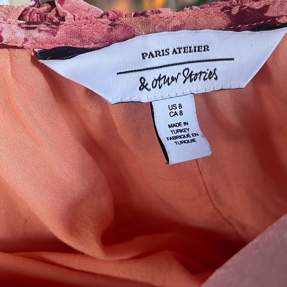 & Other Stories Pink Floral Ruffle Midi Dress Size 8 - Picture 11 of 13